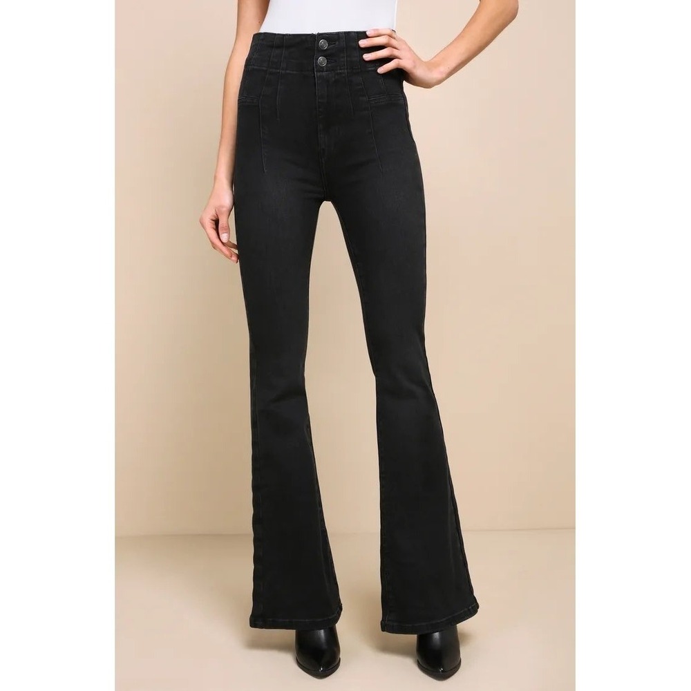 We The Free Free People Jayde Black High Rise Flare Jeans Size 24
